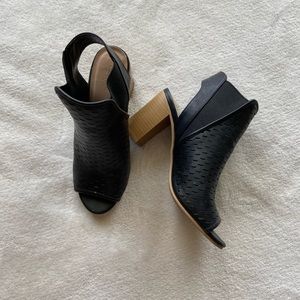 Black open toe heel bootie